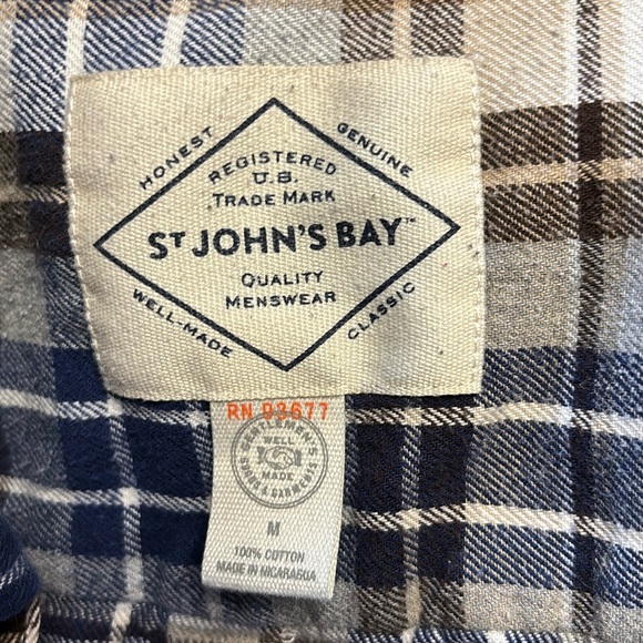 St. John’s bay brown cream a& blue stripe plaid flannel button down shirt size m - Picture 3 of 6